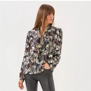 Lilly Pulitzer Black and Tan Floral Silk Top